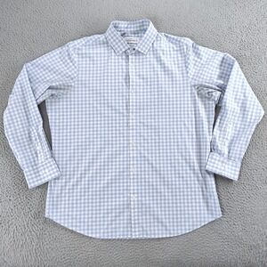 Mizzen+Main Leeward Dress Shirt Mens XL Blue Gingham Stretch Wrinkle Resistant